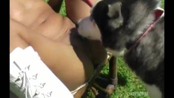 Hot chick performs oral sex on burly guy during an outdoor stroll