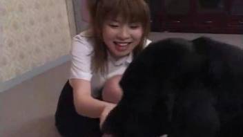 Cute Asian pumps real dog cock into her fragile pussy