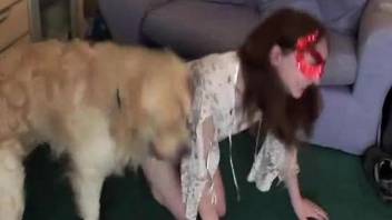 Slut in a skirt getting dominated in a doggy position