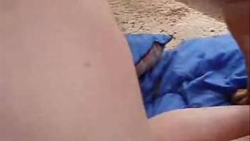 Dog gets a manual stroke and proceeds to penetrate a young vagina