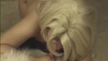 Blonde MILF in stunning bestiality scenes with the dog