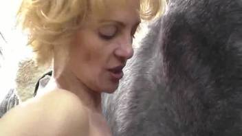 Beautiful girls 18+ spotted the horse's large testicles and craved to perform oral sex on it