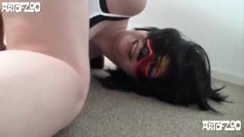 Cropped-hair stunner being pounded roughly by a canine