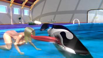 Animated 3D porno video with a blonde and an orca