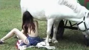 Redheaded lady worships horse cock for the cam