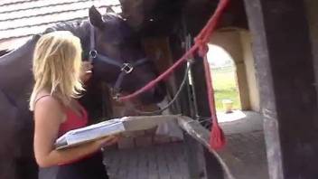 Beautiful blonde goes dirty outside with her favorite horse